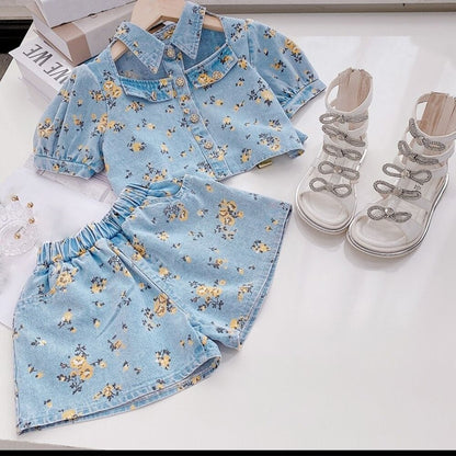 Conjunto Infantil Jeans Flores