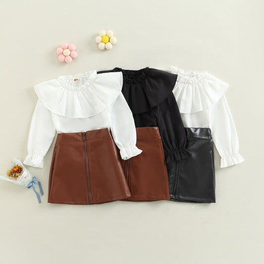 Conjunto de blusa + falda de cuero PU 18M-6T