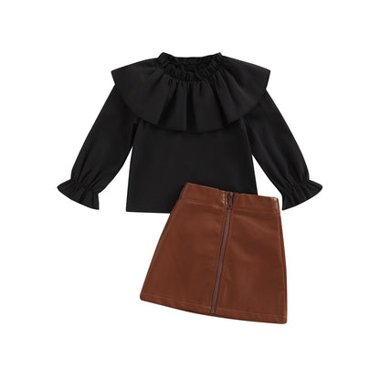 Conjunto de blusa + falda de cuero PU 18M-6T