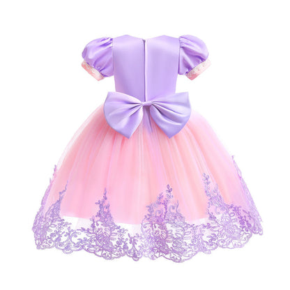 Vestido de fiesta infantil rosa y morado
