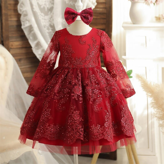 Vestido de Fiesta Infantil Tul y Encaje + Fajín