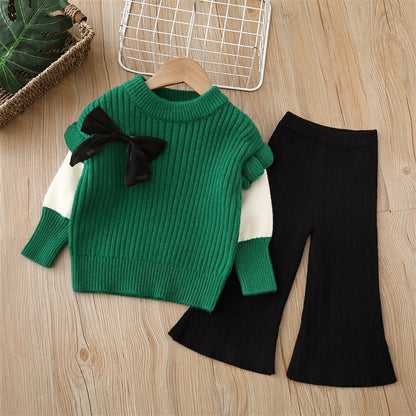 Conjunto Infantil Pantalón Lana + Blusa Lazo