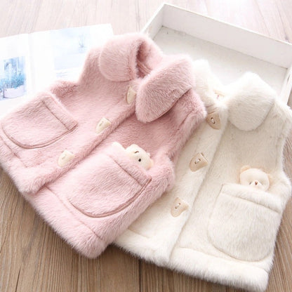 Abrigo cálido para niños de piel esponjosa + osito de peluche