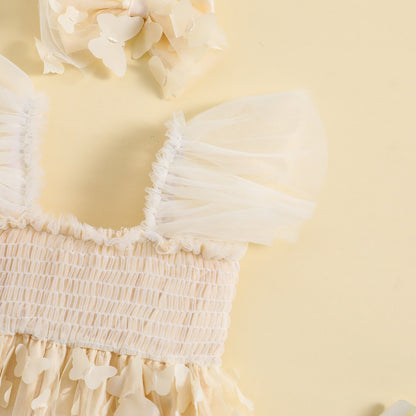Vestido de tul de princesa mariposa y diadema para ropa de fiesta de verano