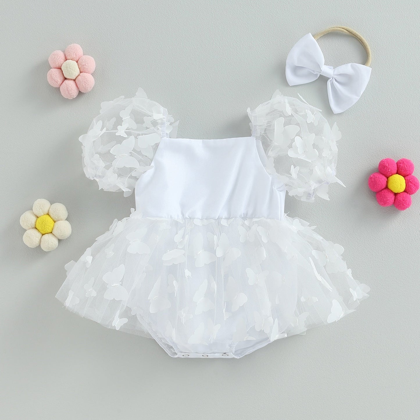 Vestido de mariposa mameluco con diadema con lazo conjunto de ropa de verano