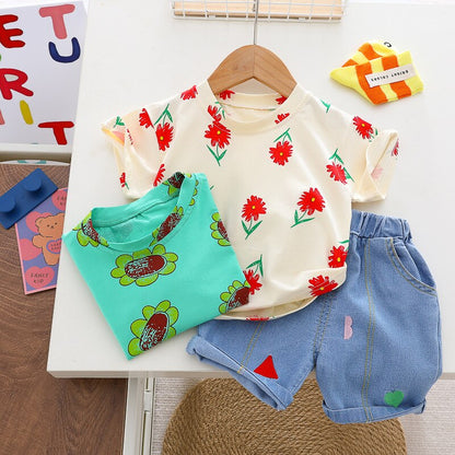 Conjunto de jeans florales para niños