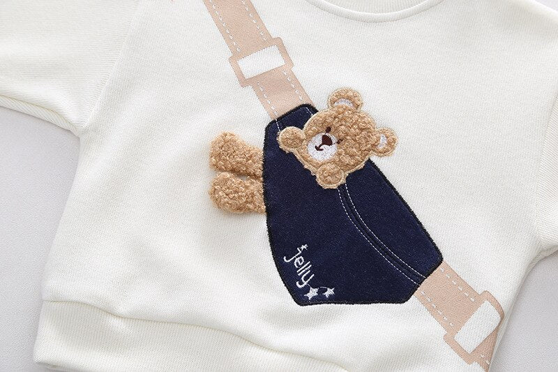 Conjunto de ropa de 2 piezas, parche bordado, bolsa de dibujos animados, oso