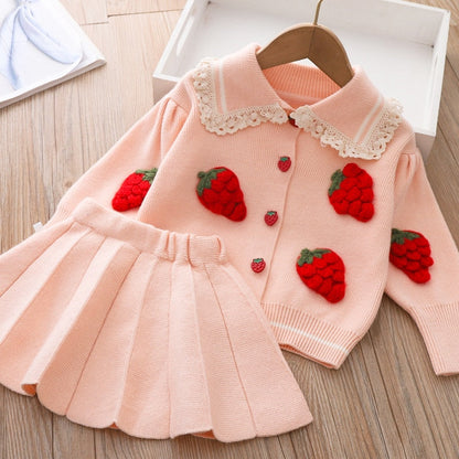 Ropa Cárdigan de punto fresa + falda plisada