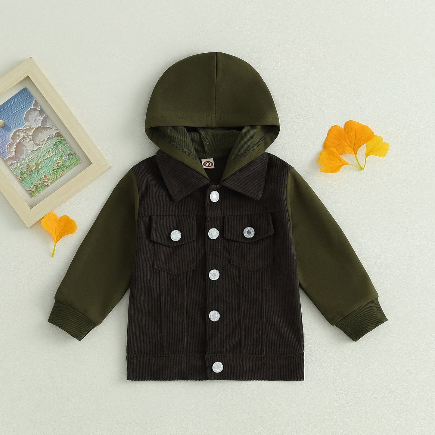 Chaqueta Infantil Terciopelo Manga Larga Botón y Capucha
