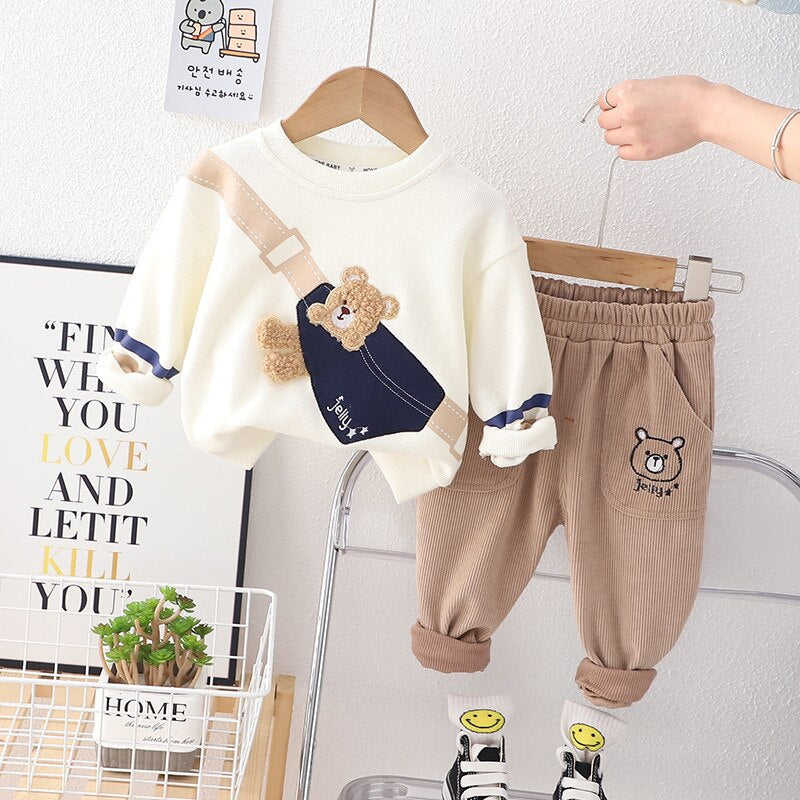 Conjunto de ropa de 2 piezas, parche bordado, bolsa de dibujos animados, oso
