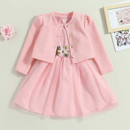 Conjunto de 2 piezas, vestido de flores sin mangas, chaqueta informal de manga larga