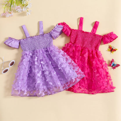 Vestido Manga Corta 3D Mariposa Tul