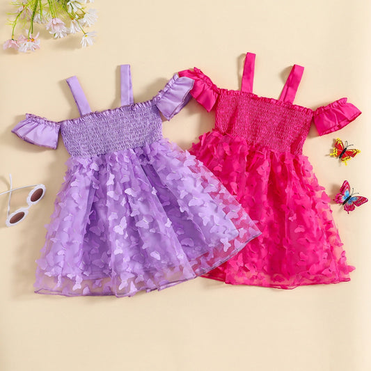 Vestido Manga Corta 3D Mariposa Tul