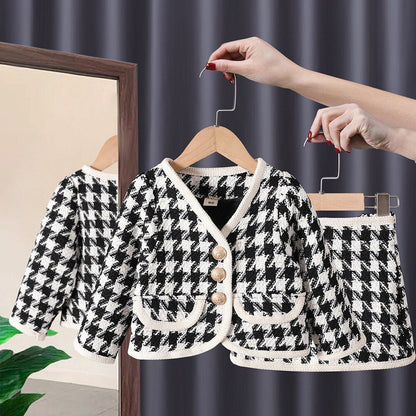 Conjunto de ropa Abrigo a cuadros + Falda Moda