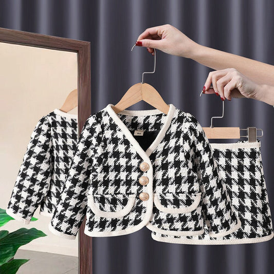 Conjunto de ropa Abrigo a cuadros + Falda Moda