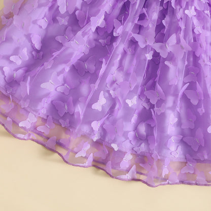Vestido Manga Corta 3D Mariposa Tul