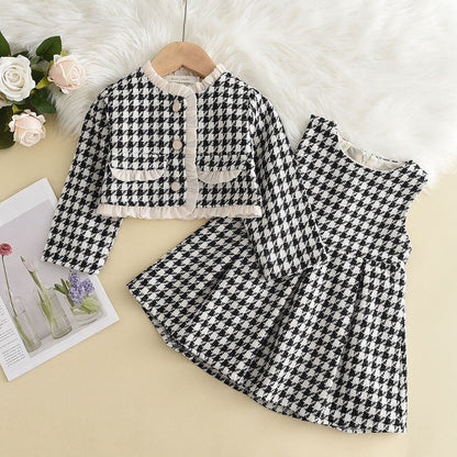 Abrigo a cuadros + vestido Trajes vintage Traje 2-6 años