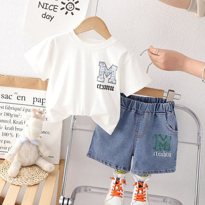 Conjunto de pantalones cortos vaqueros de manga corta para niños