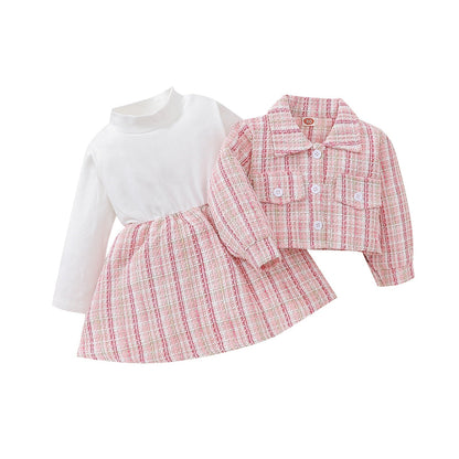 Conjunto de vestido de manga larga a cuadros