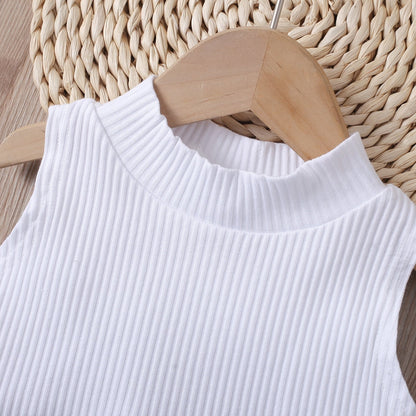 Falda plisada sin mangas con cuello alto para niña con traje con cinturón
