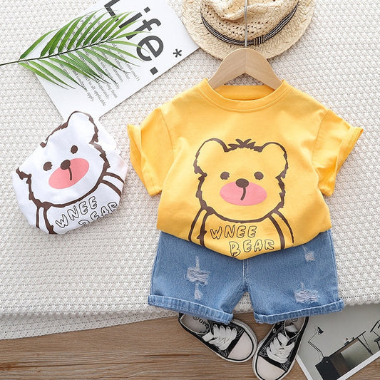 Conjunto 2 piezas Jeans Shorts Camiseta Oso