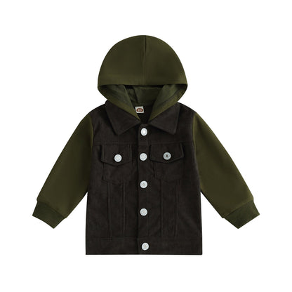Chaqueta Infantil Terciopelo Manga Larga Botón y Capucha