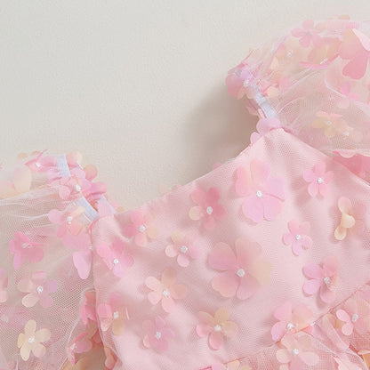 Vestido Flor Manga Abullonada