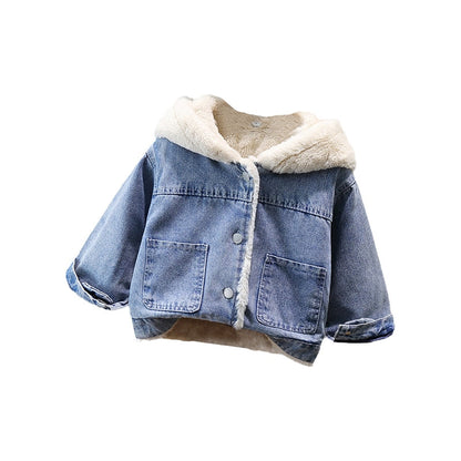 Chaqueta vaquera Lazo Piel Con capucha Terciopelo Ropa de abrigo gruesa para bebé