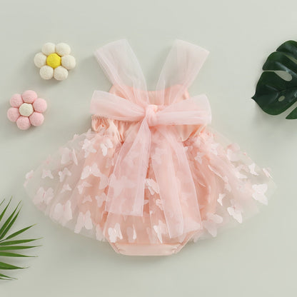 Vestido mameluco, tul mariposa sin mangas