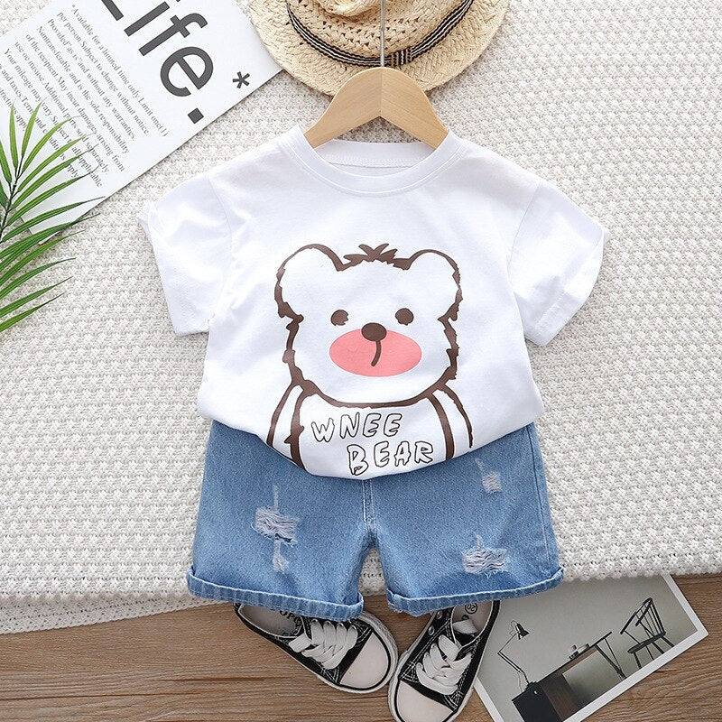 Conjunto 2 piezas Jeans Shorts Camiseta Oso