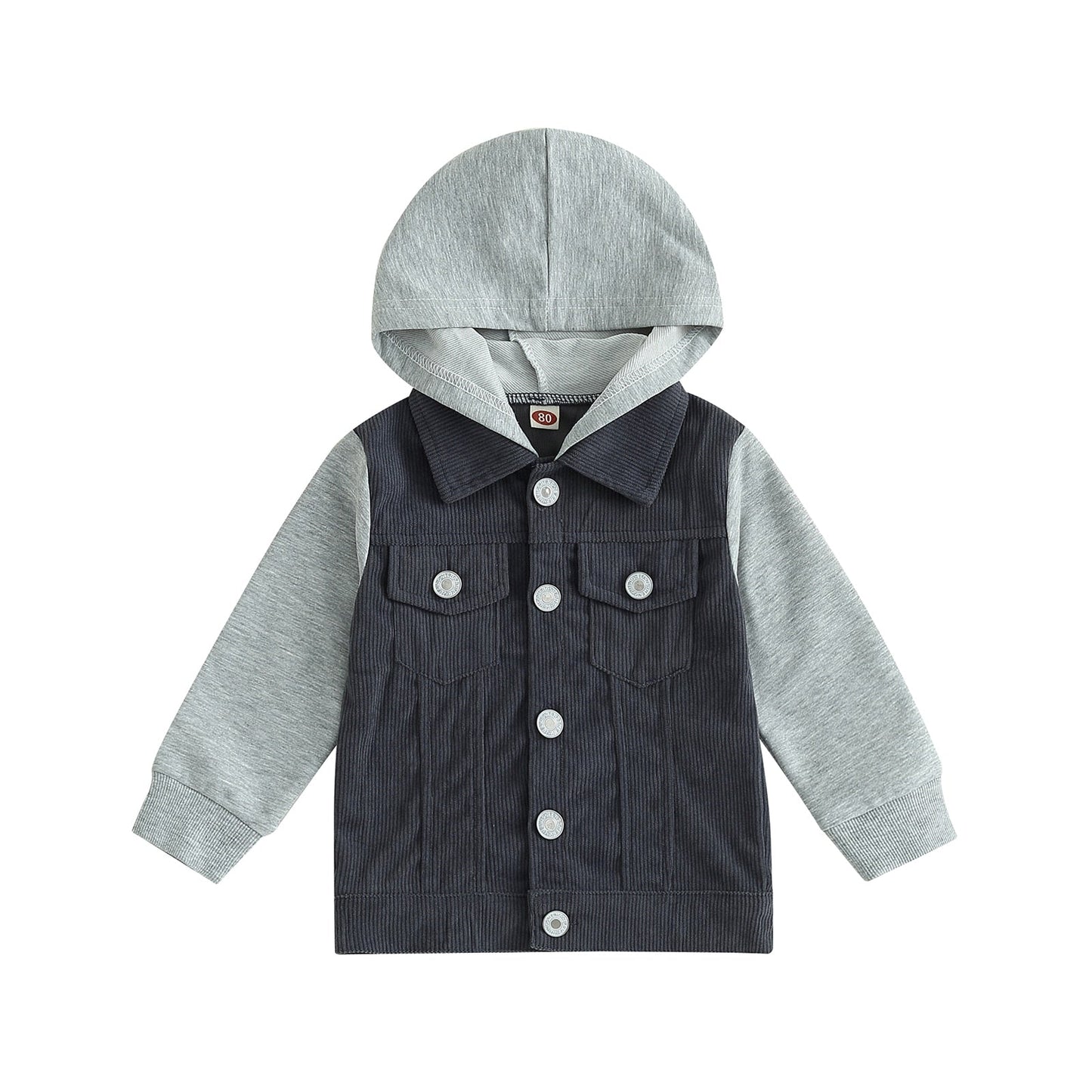 Chaqueta Infantil Terciopelo Manga Larga Botón y Capucha