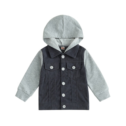 Chaqueta Infantil Terciopelo Manga Larga Botón y Capucha