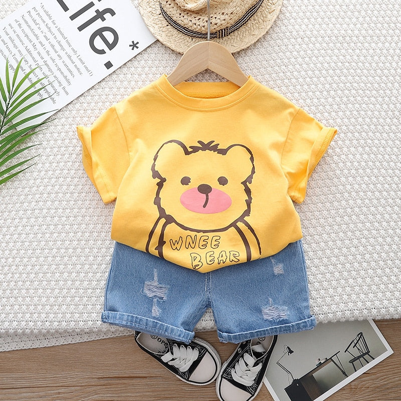 Conjunto 2 piezas Jeans Shorts Camiseta Oso