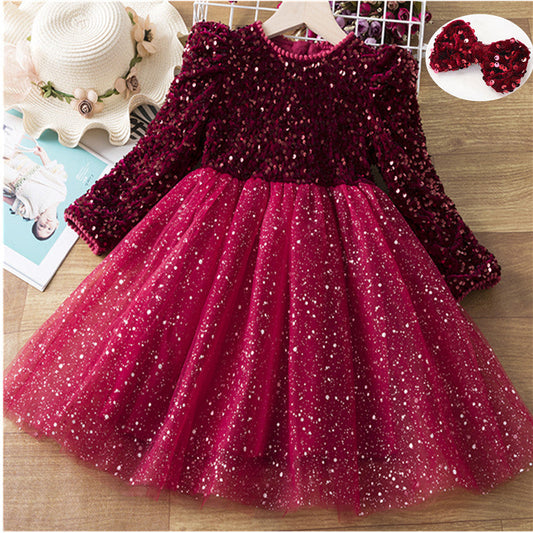 Vestido Infantil Beige Manga Larga Encaje y Tul