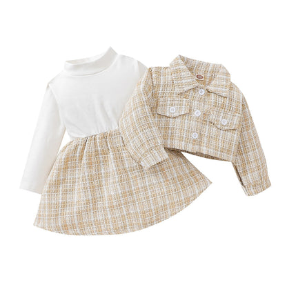 Conjunto de vestido de manga larga a cuadros