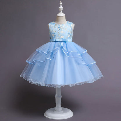 Vestido de Fiesta Infantil Flores Volantes