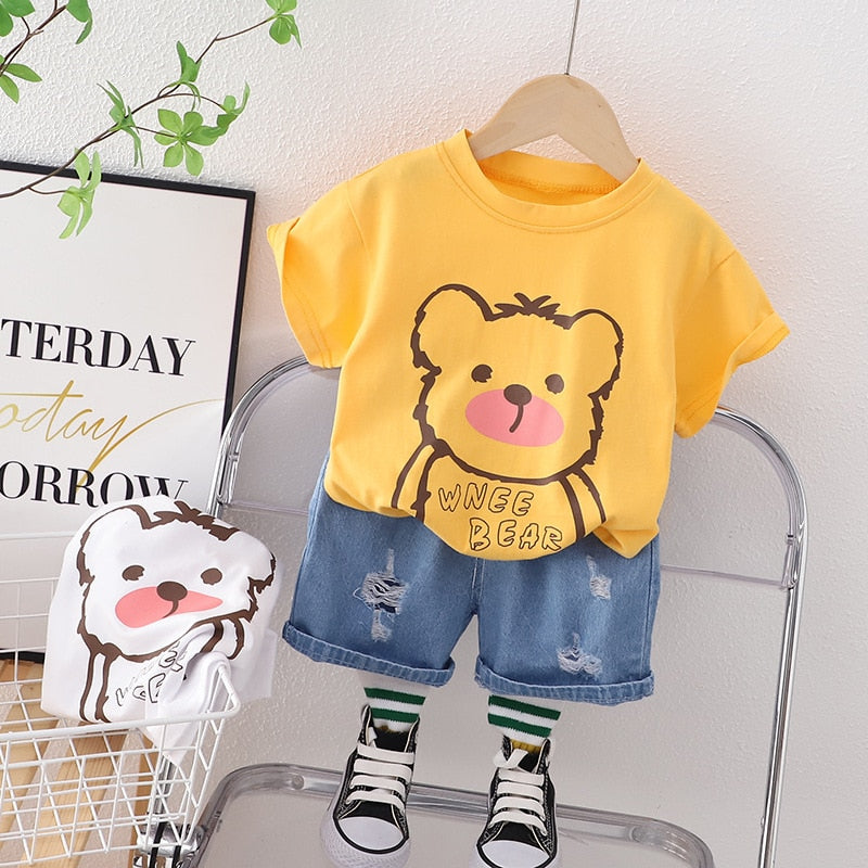 Conjunto 2 piezas Jeans Shorts Camiseta Oso
