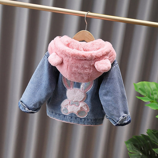 Chaqueta vaquera Lazo Piel Con capucha Terciopelo Ropa de abrigo gruesa para bebé