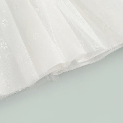Vestido lencero de estilo dulce para niñas pequeñas, encaje sin mangas con estampado de pétalos de color sólido para niños pequeños ancho