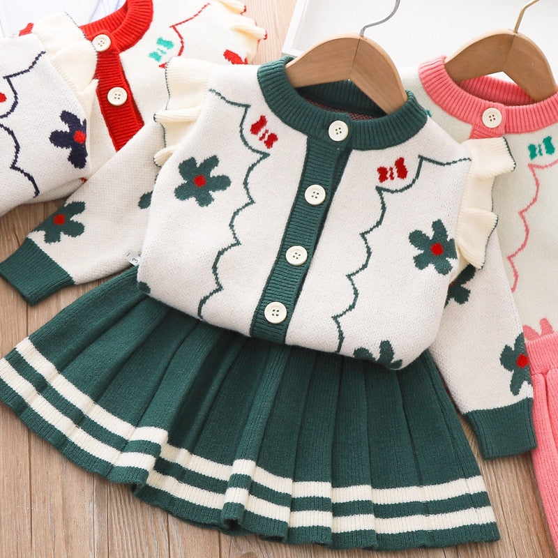 Conjunto Infantil Cárdigan + Falda Plisada