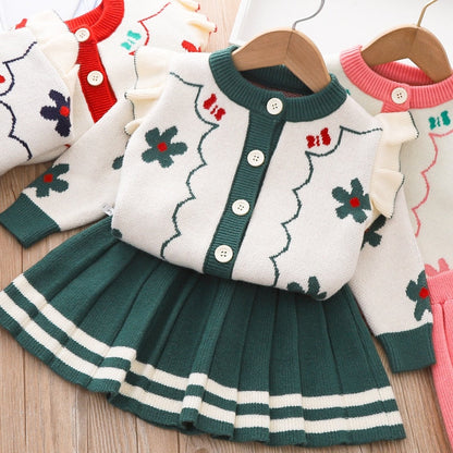 Conjunto Infantil Cárdigan + Falda Plisada