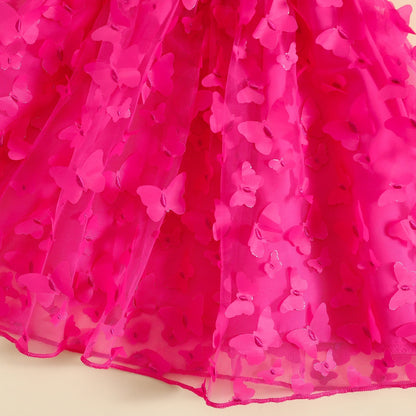 Vestido Manga Corta 3D Mariposa Tul