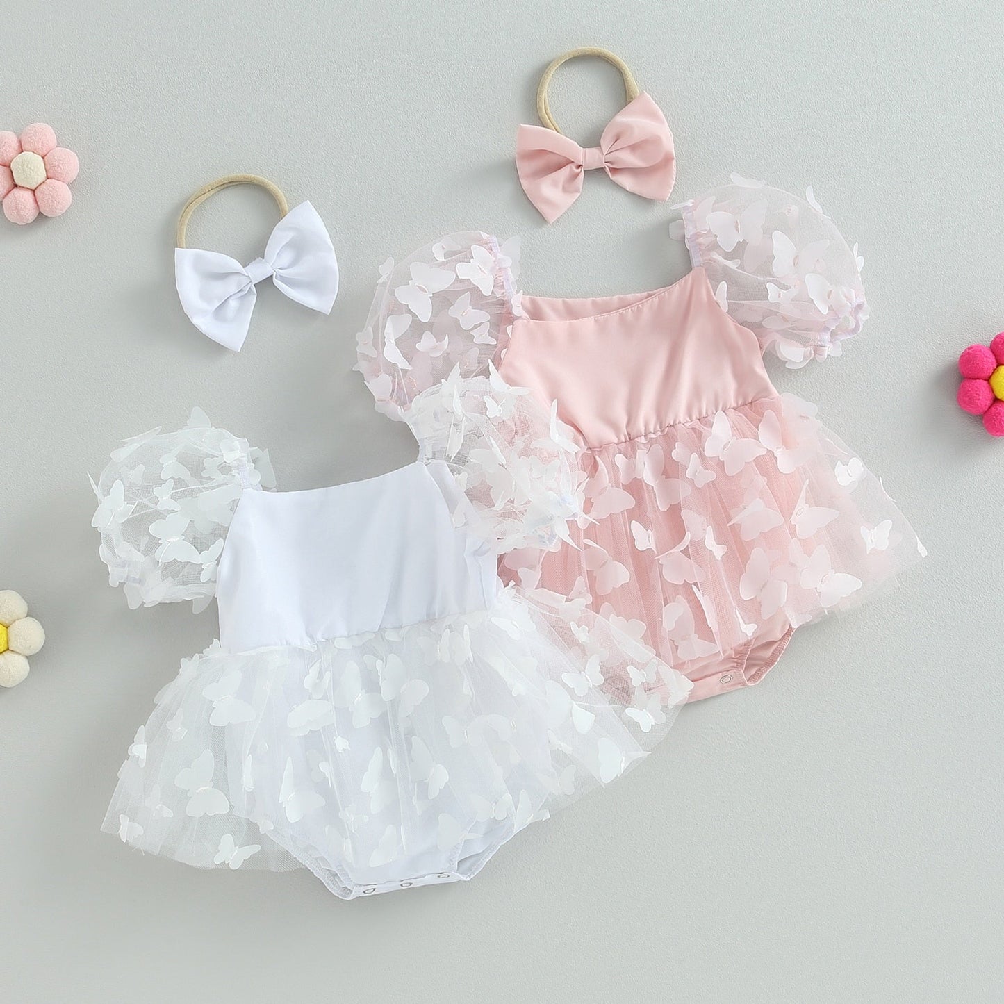Vestido de mariposa mameluco con diadema con lazo conjunto de ropa de verano
