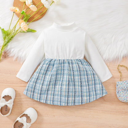 Conjunto de vestido de manga larga a cuadros