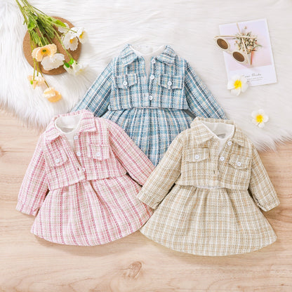 Conjunto de vestido de manga larga a cuadros