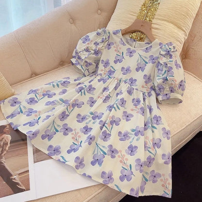 Vestido infantil floral morado