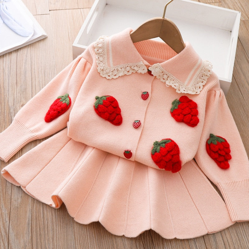 Ropa Cárdigan de punto fresa + falda plisada
