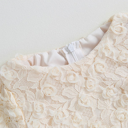 Vestido mono flor 3D falda de tul manga larga