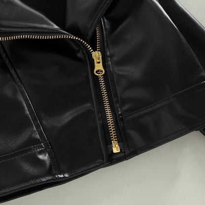 Chaqueta de cuero PU, manga larga