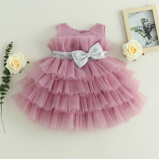 Vestido de tul con capas plisadas